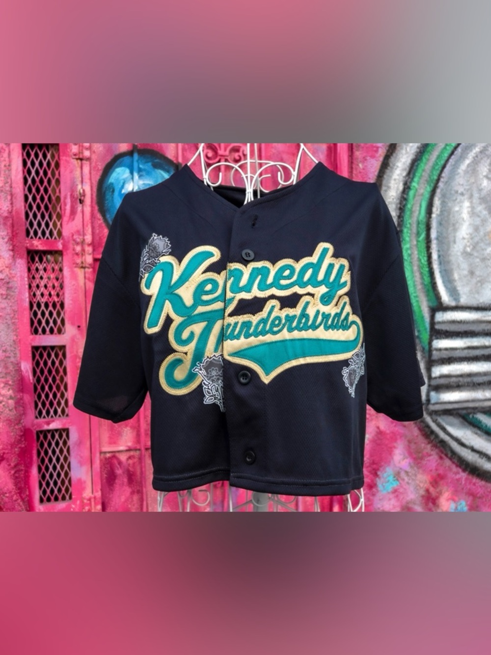 KENNEDY THUNDERBIRDS Baseball #18 Vintage Crop Top Jersey | Black with Yellow